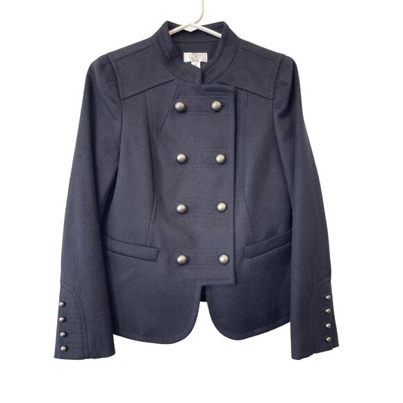 Ann Taylor LOFT Military Blazer Size 8P Double Breasted Navy Wool Blend Career - Picture 1 of 6